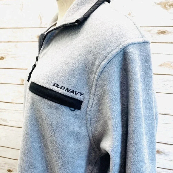 OLD NAVY Men Long Sleeve Partial Zip-Up Gray Collared Fleece Shirt Size Medium - Picture 4 of 12